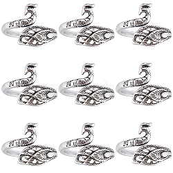 10Pcs Alloy Cuff Rings, Knitting Loop Crochet Loops, Yarn Guide Finger Holder, Antique Silver, Peacock, Inner Diameter: 17mm(RJEW-SC0001-07)