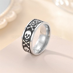 Retro 201 Stainless Steel Enamel Finger Rings for Men, Skull, Carved Ring, Antique Silver, US Size 9(18.9mm)(FS-WG366A7-02)