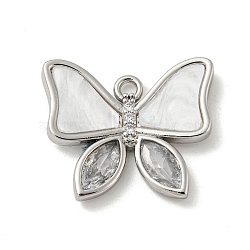 Brass Micro Pave Cubic Zirconia Pendants, with Acrylic Cabochons, Long-Lasting Plated, Butterfly, Platinum, 18x21x3mm, Hole: 1.8mm(KK-P250-14P)