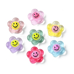 Translucent Resin Cabochons, Flower with Smiling Face, Mixed Color, 9x9x3.3mm(X-RESI-E039-01)