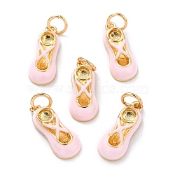 Real 18K Gold Plated Brass Pendants, with Enamel and Jump Rings, Long-Lasting Plated, Ballet Shoe, Pink, 16x6.5x4mm, Jump Ring: 5x1mm, 3mm Inner Diameter(KK-L206-005A-G)