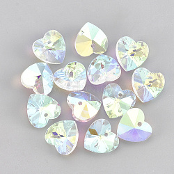 Glass Rhinestone Charms, Heart, Crystal AB, 14x14x7.5mm, Hole: 1.6mm(RGLA-T148-15A)