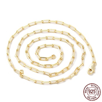 925 Sterling Silver Paperclip Chain Necklace, with S925 Stamp, Real 14K Gold Plated, 15.75 inch(40cm)