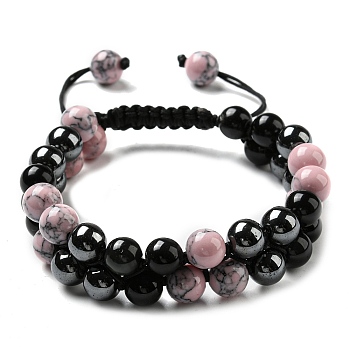 Natural & Synthetic Mixed Gemstone Beads Braided Bead Bracelets, Multi-strand Bracelets, Inner Diameter: 2-1/8~3-1/8 inch(5.5~8cm)