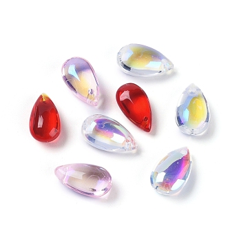 Transparent Glass Charms, teardrop, Mixed Color, 14x8x5mm, Hole: 1.2mm