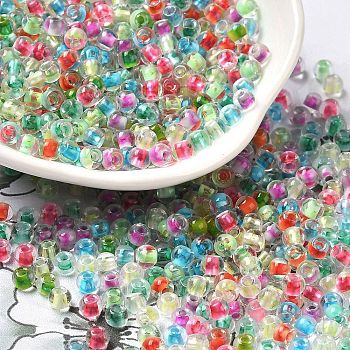 Transparent Glass Round Seed Beads, Inside Colours, Round, Colorful, 6/0, 4x3mm, Hole: 1.2mm, about 7258pcs/pound