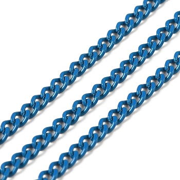 Spray Painted 304 Stainless Steel Curb Chains, with Spool, Unwelded, Dodger Blue, 3x2x0.6mm