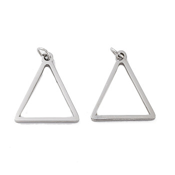 304 Stainless Steel Pendants, Laser Cut, with Jump Ring, Stainless Steel Color, Triangle, 17x15x1mm, Hole: 2mm