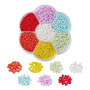 4200Pcs 7 Colors Round Baking Paint Glass Seed Beads, Mixed Color, 12/0, 1.5~2mm, Hole: 0.5~1mm, about 600pcs/color