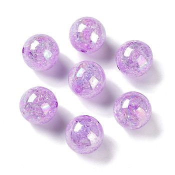 AB Color Transparent Crackle Round Acrylic Beads, Lilac, 20mm, Hole: 2.5mm, about 108pcs/500g