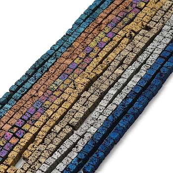 Electroplated Natural Lava Rock Beads Strands, Square, Mixed Color, 4.5x4.5x4.5mm, Hole: 1mm, about 89~91pcs/strand, 16.54''~17.32''(42~44cm)