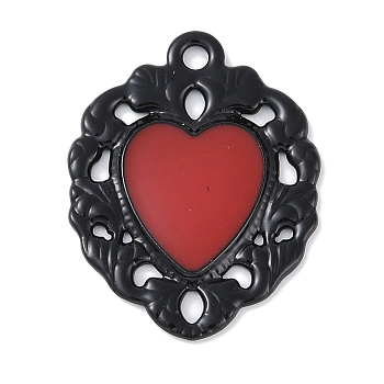 Rack Plating Alloy Enamel Pendants, Cadmium Free & Nickel Free & Lead Free, Heart Charm, Red, 30x22.5x2mm, Hole: 2mm