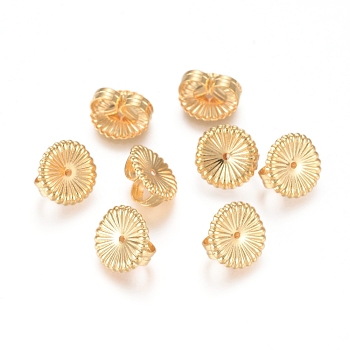 Brass Ear Nuts, Butterfly Earring Backs for Post Earrings, Flower, Real 18K Gold Plated, 9x4.5mm, Hole: 0.8mm