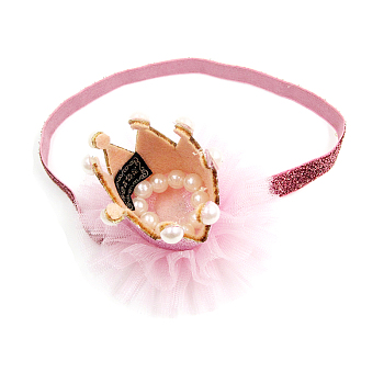 Elastic Baby Headbands for Girls, Hair Accessories, with Lace Flower, Crown, Pink, 13.4 inch~14.96 inch(340~380mm)