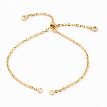 Adjustable 304 Stainless Steel Cable Chain Slider Bracelet/Bolo Bracelets Making, with Brass Cubic Zirconia Charms, Golden, Single Chain Length: about 5-1/4 inch(13.3cm)