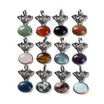 Natural & Synthetic Mixed Gemstone Pendants, with Brass Findings, Lead Free & Cadmium Free, Moon with Oval, Mixed Dyed and Undyed, 34x24x6mm, Hole: 6.5x5mm