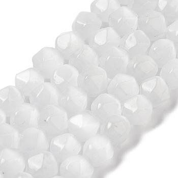 White Cat Eye Beads Strands, Faceted, Nuggets, 7x7x7mm, Hole: 1mm, about 50pcs/strand, 14.57''(37cm)