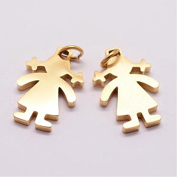 316 Surgical Stainless Steel Pendants, Girl Silhouette Pendants, Real 18K Gold Plated, 18x12x2mm, Hole: 3mm