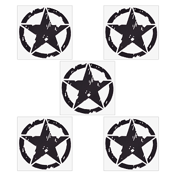 PET Plastic Car Adhesive Stickers, Waterproof Window Decals, for Car, Wall Decoration, Round with Star, Black, 160x153x0.3mm, Sticker: 150x148mm