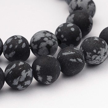 Natural Snowflake Obsidian Gemstone Beads, Frosted, Round, 8mm, Hole: 1mm, about 45pcs/strand, 14.5 inch