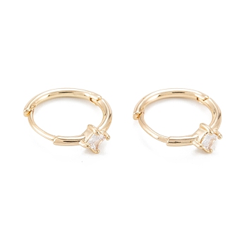 Brass Micro Pave Clear Cubic Zirconia Hoop Earring Findings, Ring, Real 14K Gold Plated, 4 Gauge(5.19mm), 17.5x14.5x5mm, Pin: 0.6mm