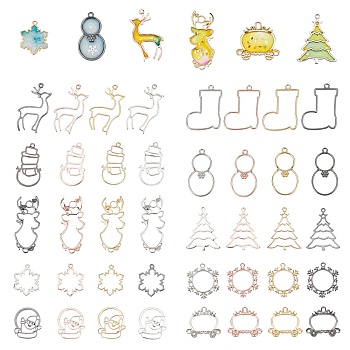 Christmas Alloy Open Back Bezel Pendants, For DIY Epoxy Resin, Pressed Flower Jewelry, Mixed Shapes, Mixed Color, 32.5~53.5x22.5~38.5x2~3.5mm, 40pcs/set