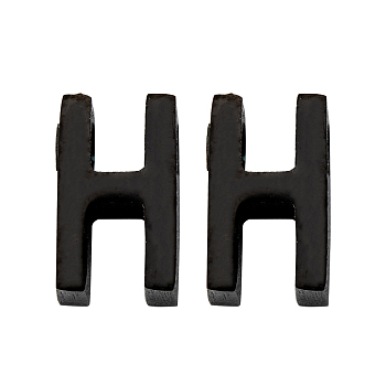 304 Stainless Steel Charms, Alphabet, Electrophoresis Black, Letter.H, 8x5x3mm, Hole: 1.8mm