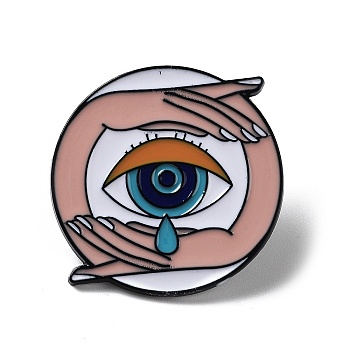 Evil Eye Theme Enamel Pins, Black Zinc Alloy Brooch for Backpack Clothes, Flat Round, 29x32mm