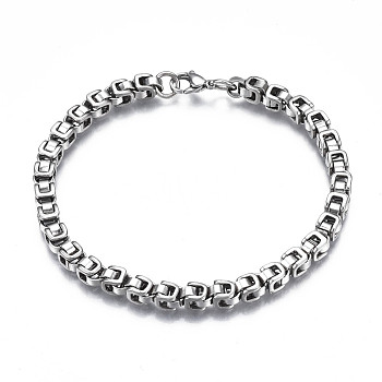201 Stainless Steel Byzantine Chain Bracelet for Men Women, Stainless Steel Color, 8-5/8 inch(22cm)