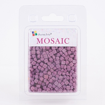 Glass Mosaic Tiles Cabochons, for Crafts Art, Imitation Jade, Square, Dark Orchid, 4.8x4.8x3.5mm, about 200g/box