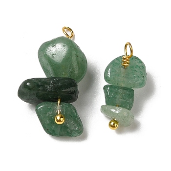 Natural Green Aventurine Pendants, Nuggets Charms with Real 18K Gold Plated Brass Loops, 13~19x7~13x5~7mm, Hole: 1.5~1.6mm