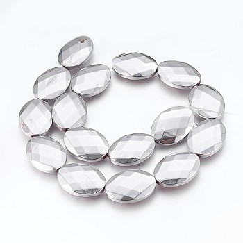 Electroplated Non-magnetic Synthetic Hematite Beads Strands, Polish, Faceted, Oval, Platinum Plated, 25x18x5.5mm, Hole: 1mm, about 16pcs/strand, 15.74 inch(40cm)