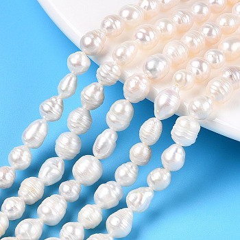 Natural Baroque Pearl Keshi Pearl Beads Strands, Cultured Freshwater Pearl, Teardrop, Creamy White, 5~9x5~7mm, Hole: 0.6mm, about 27~29pcs/strand, 7.48~7.68 inch(19~19.5cm)