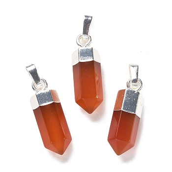 Natural Carnelian Pendants, with Brass Findings, Bullet, Silver, 19~21x7mm, Hole: 4x6mm