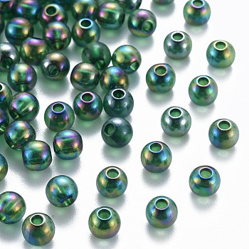 Transparent Acrylic Beads, AB Color Plated, Round, Green, 6x5mm, Hole: 1.8mm, about 4400pcs/500g