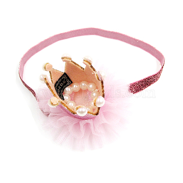 Elastic Baby Headbands for Girls, Hair Accessories, with Lace Flower, Crown, Pink, 13.4 inches~14.96 inches(340~380mm)(OHAR-Q124-03)
