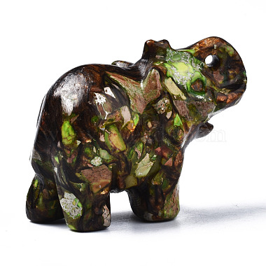 Éléphant assemblé bronzite naturelle et ornement modèle de jaspe impérial synthétique(G-N330-62)-5