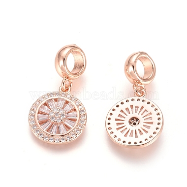 24mm Clear Flat Round Brass+Cubic Zirconia Dangle Beads