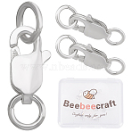 6 Set 925 Sterling Silver Lobster Claw Clasps, with Jump Rings, Rectangle, Silver, 12mm, Hole: 2.5mm(STER-BBC0001-18)