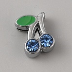 Alloy Rhinestone Slide Charms, with Enamel, Cherry, Platinum, Sapphire, 11x8.5x5mm, Hole: 8x1.5mm(FIND-WH0419-89D)