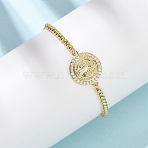 Brass Micro Pave Clear Cubic Zirconia Slider Bracelets for Women, Flat Round with Saint Benedict, Golden, 3-1/2~9-1/2 inch(9~24cm)(BJEW-G768-01G)