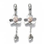 Alloy European Dangle Charms, Large Hole Pendants, Insect with Clover, Platinum & Rose Gold, 40mm, Hole: 5mm, Insect: 12x13x3mm, Heart: 7x5x1mm(MPDL-N039-014)