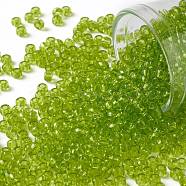 TOHO Round Seed Beads, Japanese Seed Beads, (4) Transparent Lime Green, 8/0, 3mm, Hole: 1mm, about 10000pcs/pound(SEED-TR08-0004)