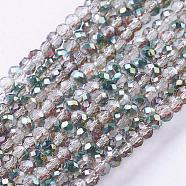 Electroplate Glass Faceted Rondelle Beads Strands, Half Plated, Green, 3x2mm, Hole: 1mm, about 165~169pcs/strand, 15~16 inch(38~40cm)(EGLA-D020-3x2mm-15)