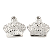 304 Stainless Steel Rhinestone Pendants, Crown Charm, Stainless Steel Color, 14.5x15x3mm, Hole: 1.6mm(STAS-P356-42P)