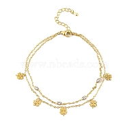 Ion Plating(IP) 304 Stainless Steel Chains Anklet, with Cubic Zirconia Charms Anklet, Golden, Clover, 8-1/4 inch(21cm)(AJEW-H148-13F-G)