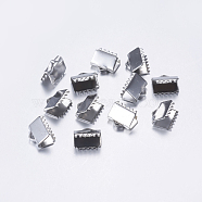 304 Stainless Steel Ribbon Crimp Ends, Rectangle, Stainless Steel Color, 7.5x9mm, Hole: 1mm(X-STAS-L198-07P)