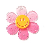 Gradient Color Transparent Acrylic Pendants, with Sequins, Sunflower with Smiling Face Charm, Pale Violet Red, 30x27x4mm, Hole: 1.6mm(OACR-H004-01A)