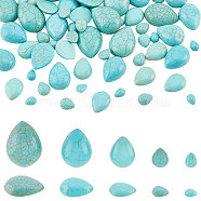 Elite 100Pcs 5 Styles Craft Findings Dyed Synthetic Turquoise Gemstone Flat Back Teardrop Cabochons, Dark Cyan, 6~18x8~25x3~7mm, 20pcs/style(TURQ-PH0001-06)