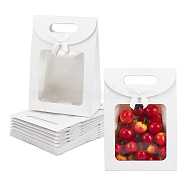 Rectangle Kraft Paper Gift Bags, with Bowknot and Clear Window, White, 14x7x19.5cm(ABAG-WH0038-27A-02)